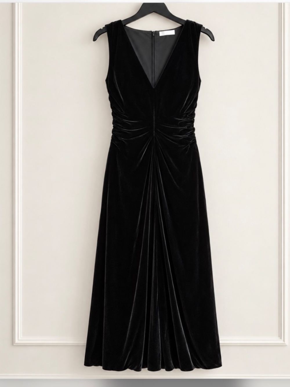 Tory Burch Black Velvet V Neck Midi Dress NWT Size 4 Holiday Cocktail